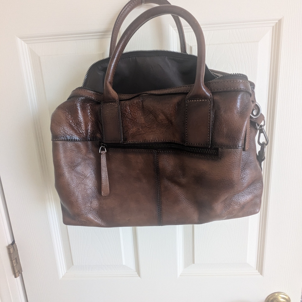 Vintage Handmade Brown Leather Satchel Handbag Crossbody Distressed Gen. Leather